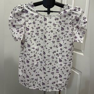 Floral Puff Sleeve Top - Purple on White